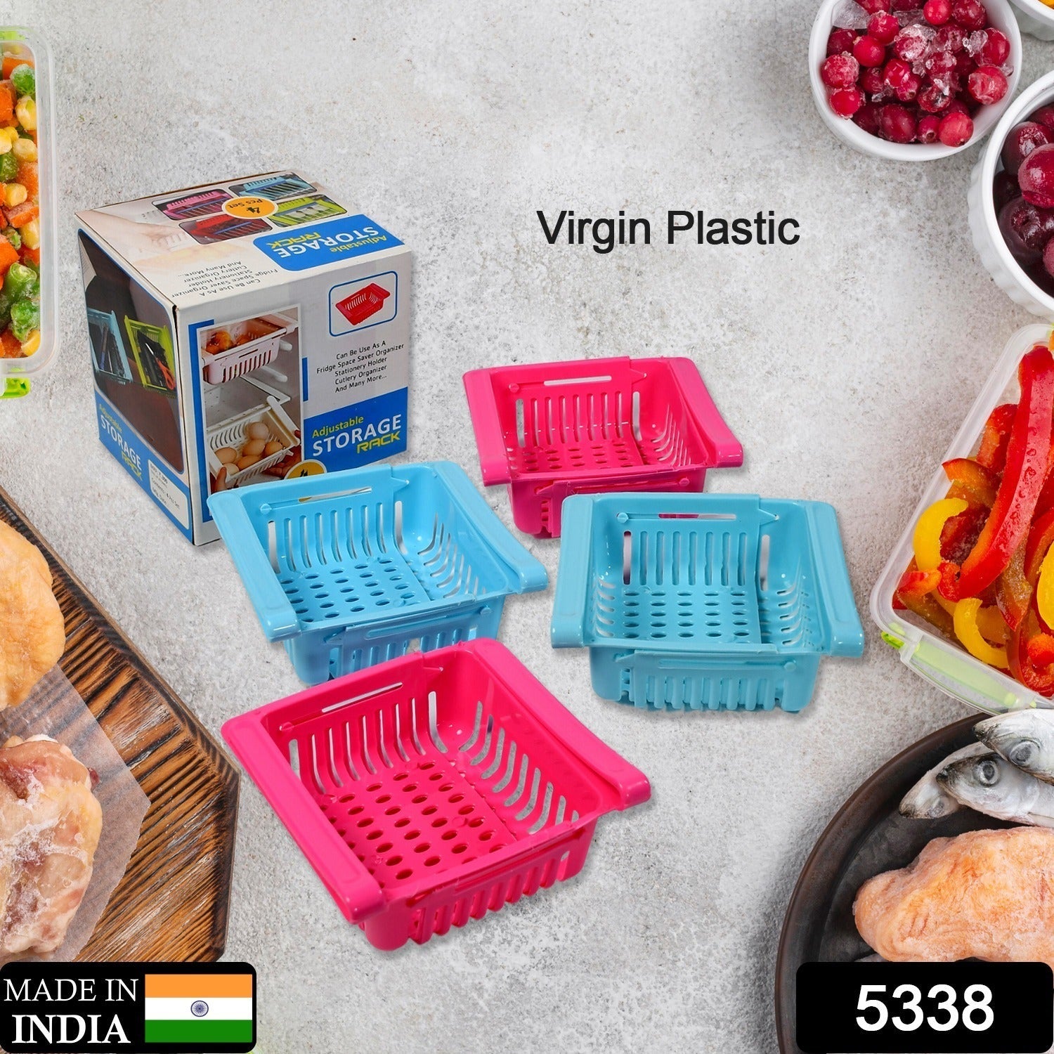 5338 Virgin Freeze Storage Unbreakable Adjustable Multi Color Tray with Extra Storage | Easy to Remove, Easy to Clean | Pack of 4 Tray DeoDap 5338 Virgin Freeze Storage Unbreakable Adjustable Multi Color Tray with Extra Storage | Easy to Remove, Easy to Clean | Pack of 4 Tray DeoDap